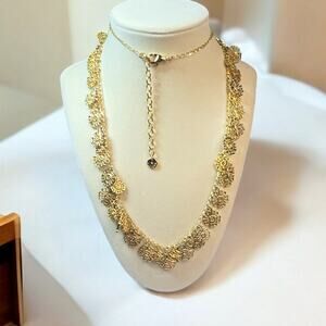 Talbots Daisy Floral Filigree Necklace Long Gold Tone - Modern Chic
